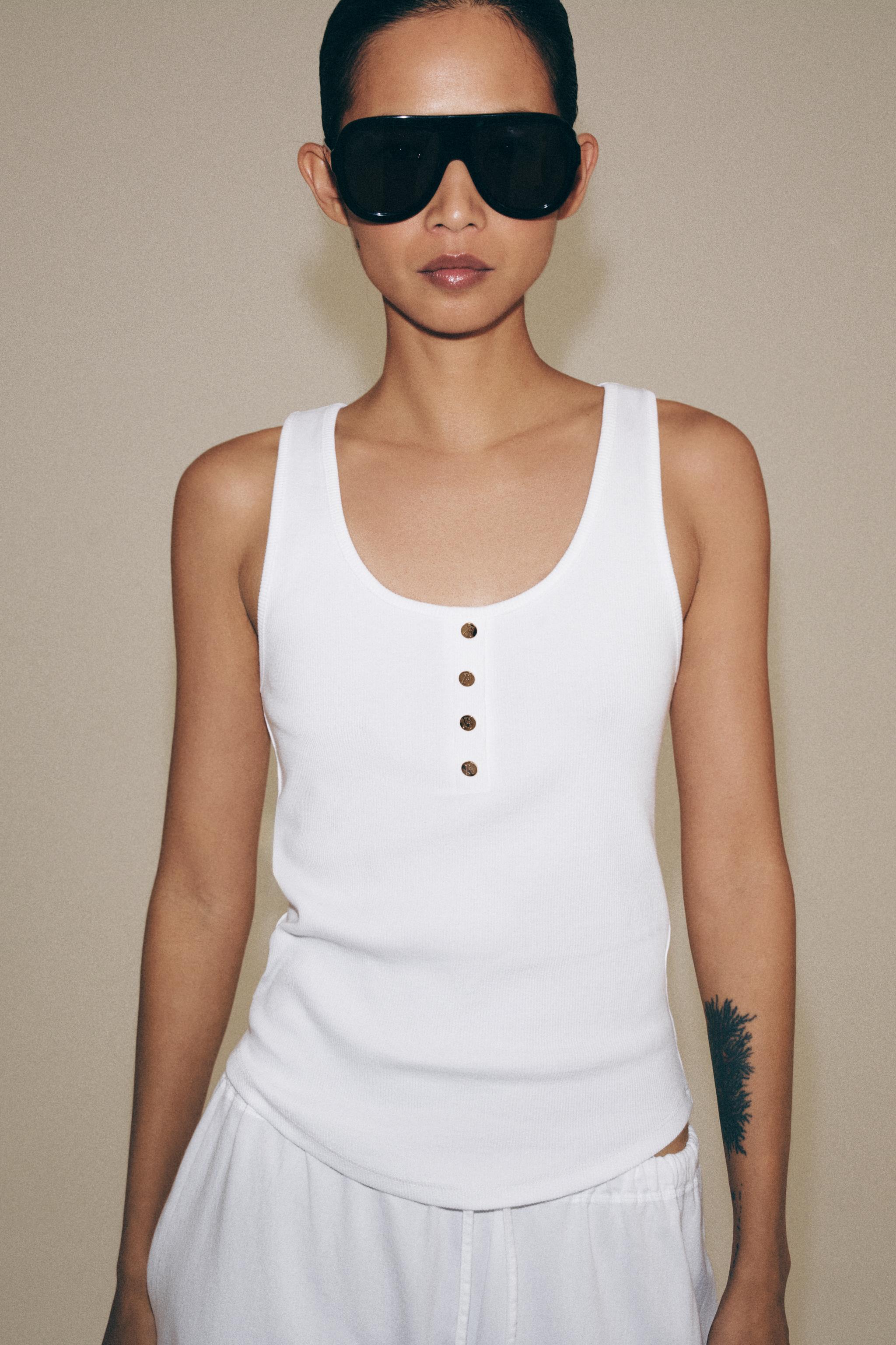 Cotton Button-Up Top - White - S