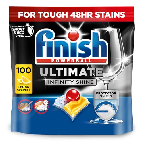 Finish Dishwasher Tablet, Ultimate Infinity Shine, 100 Tablets, Lemon Sparkle, Clean &amp;amp; Shine Detergent Tabs, Tough on Grease Stains, Effective for Short Eco Cycle