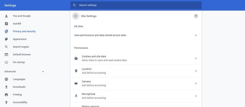 Chrome Site Settings