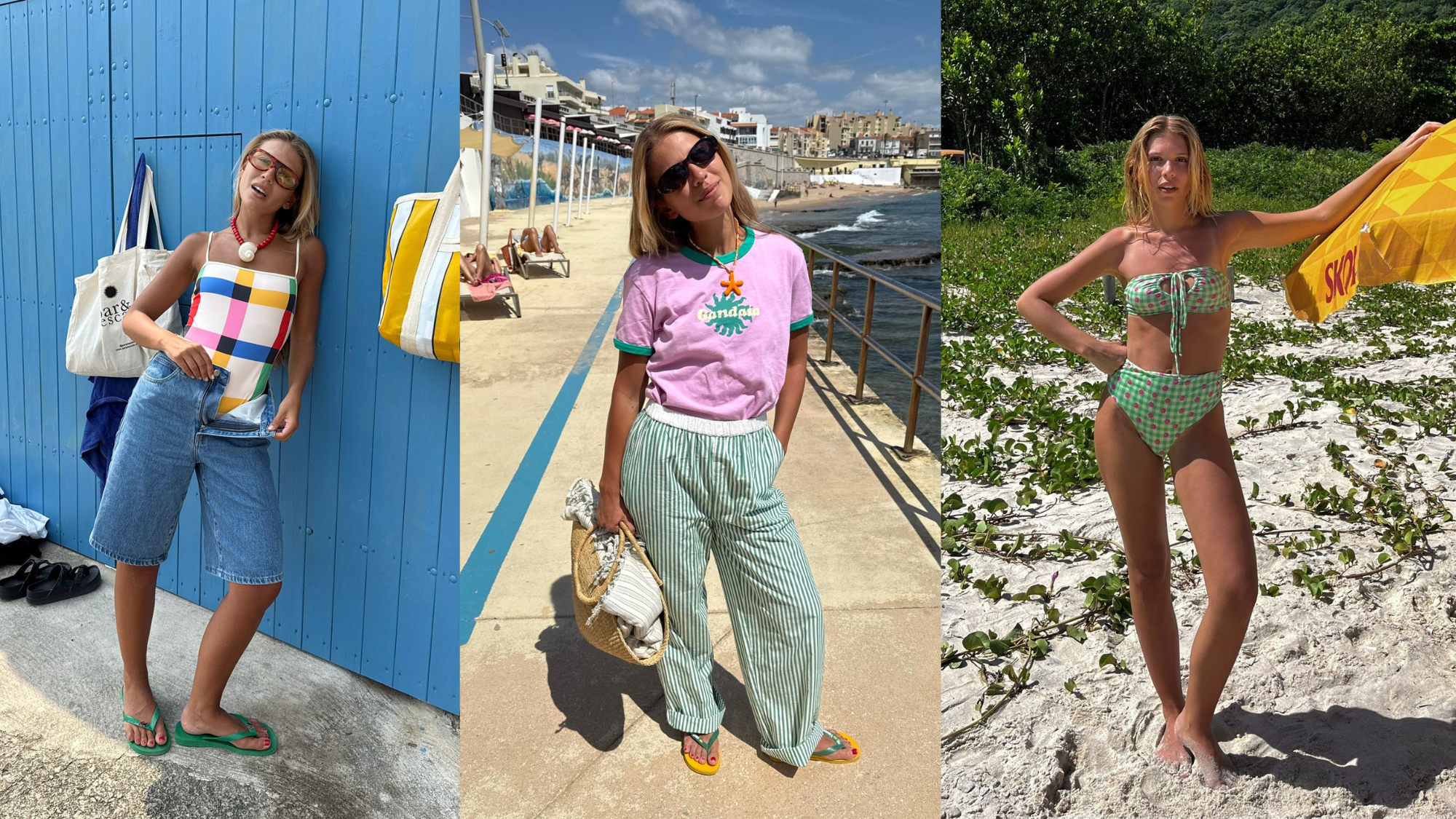 a series of three outfits photos of Rita Montezuma