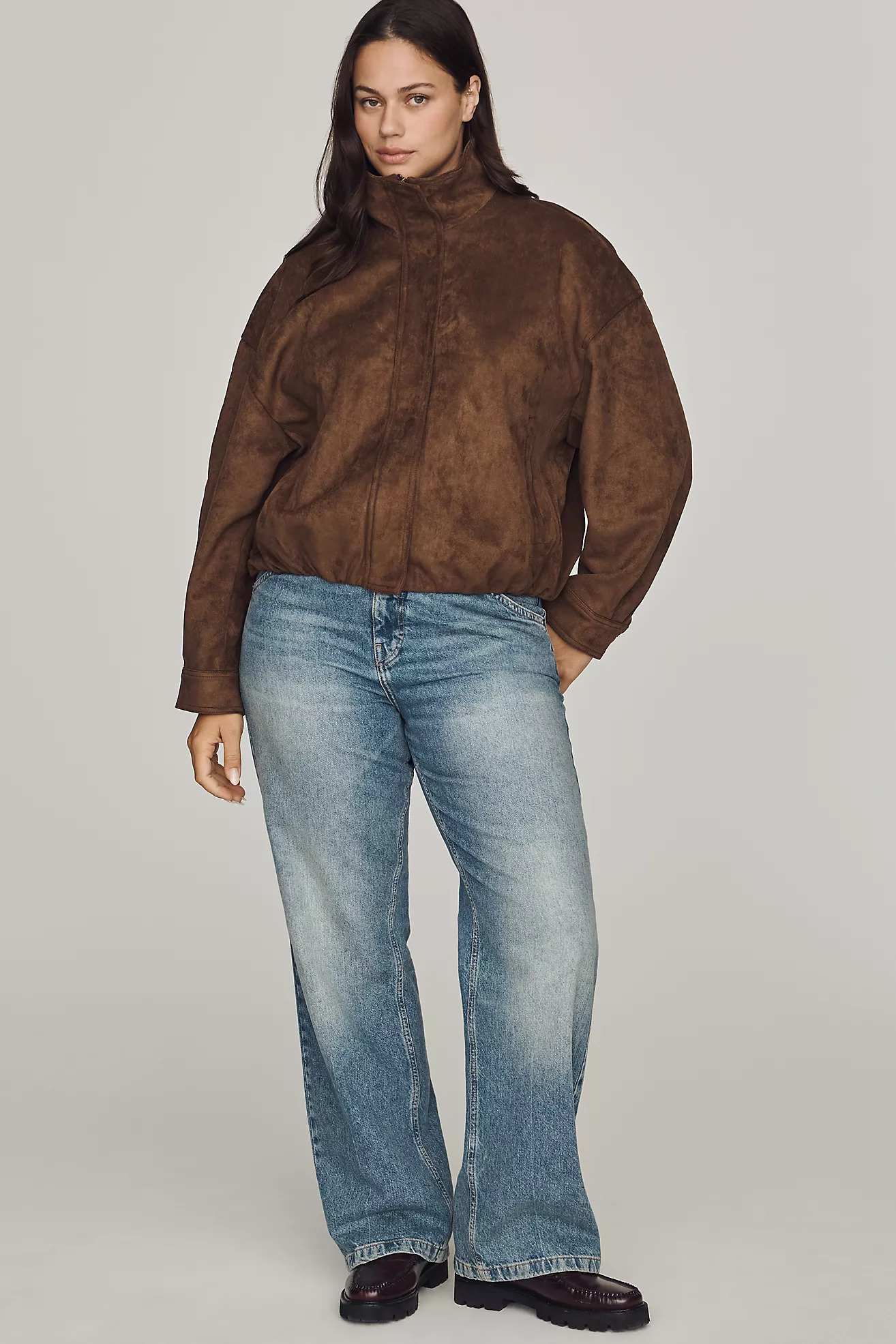 Maeve Imara Faux-Suede Funnel-Neck Jacket