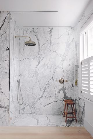 Luxury home design - marble shower with seating