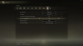 The display settings menu of Elden Ring, showing the ray tracing option set to "off"