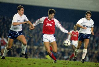 Alan Smith (centre) in action for Arsenal against Tottenham in 1989.