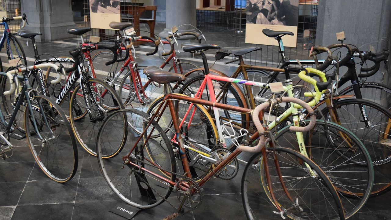 The 'Peloton of cycling gods' congregation includes bikes stretching back over the past one hundred years