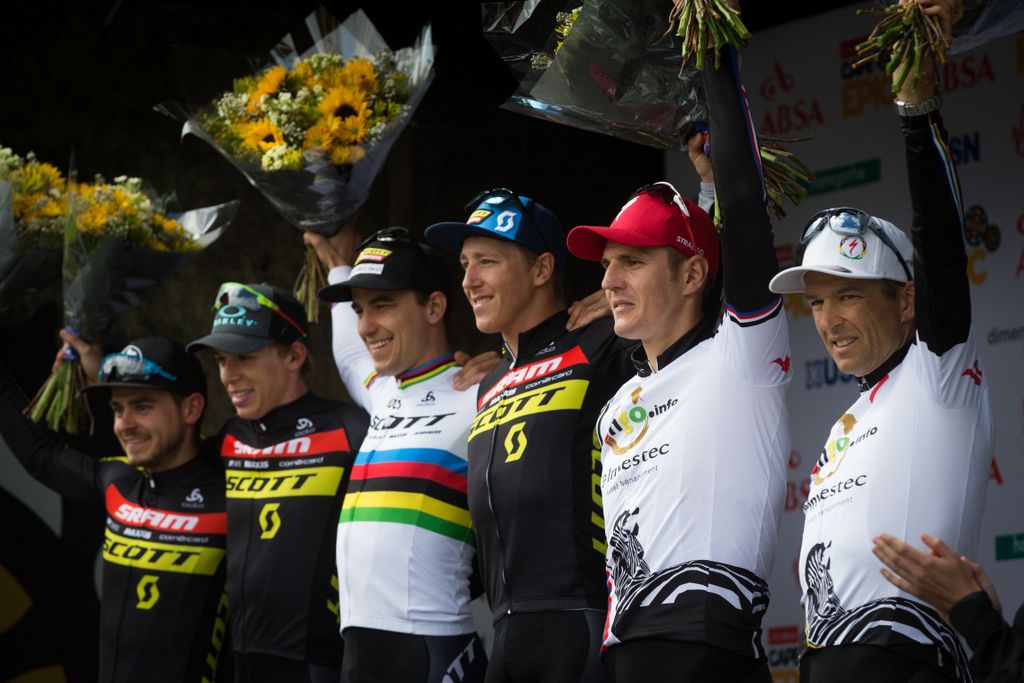 The stage 5 podium