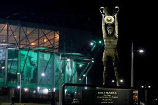 A view of the Billy McNeill statue before a Champions League game against Barcelona