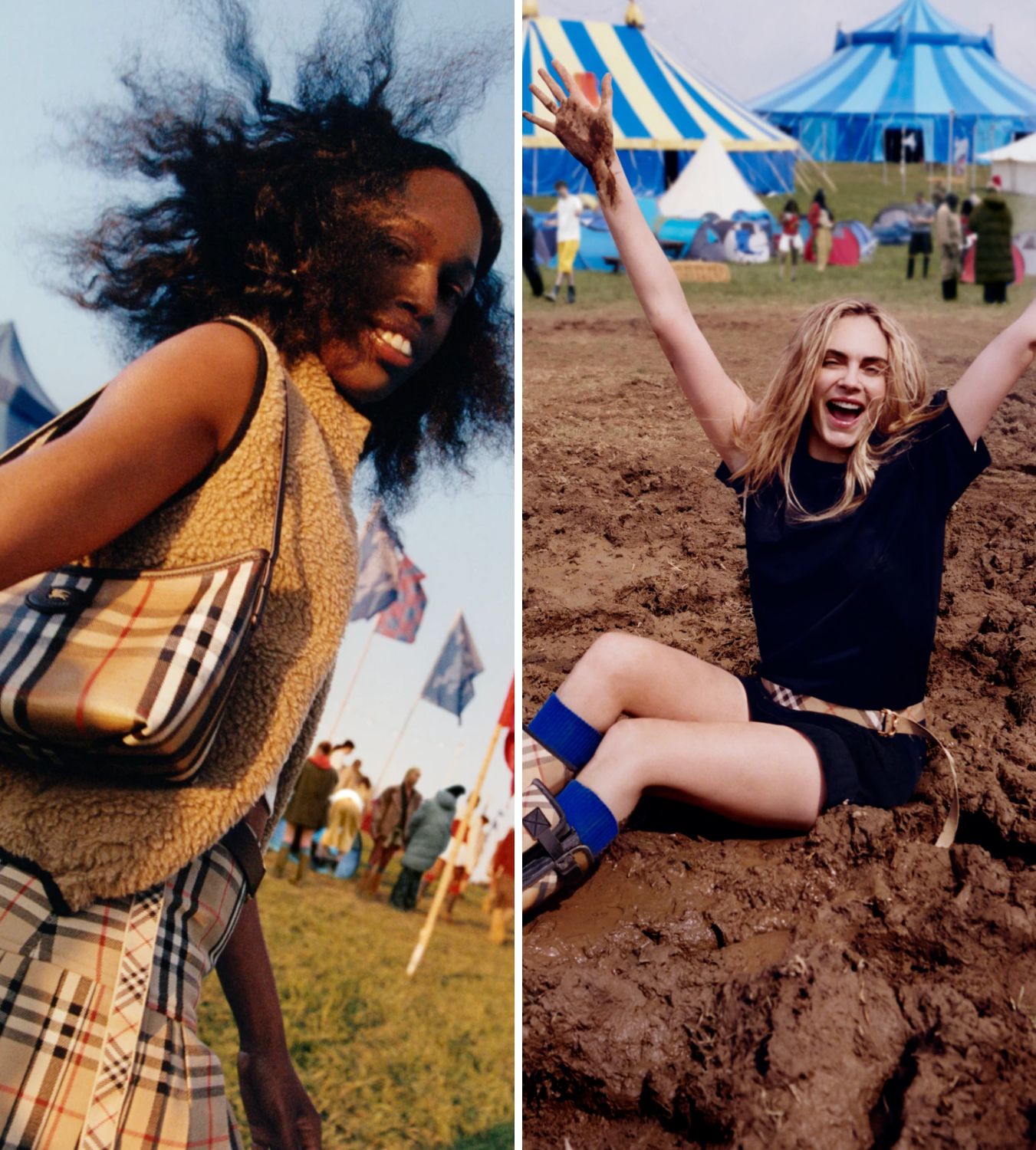 a composite of models in burberry's festival fashion campaign