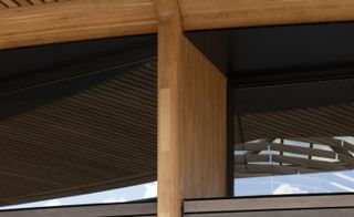 Both the oak roof overhang and façade cladding at Foster's winery in France