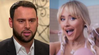 Scooter Braun gives an interview on CBS Mornings, and Sabrina Carpenter is shown in her Feather music video.