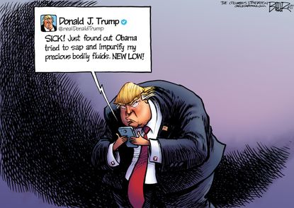 Political Cartoon U.S. Trump tweets accusations Obama wiretapping
