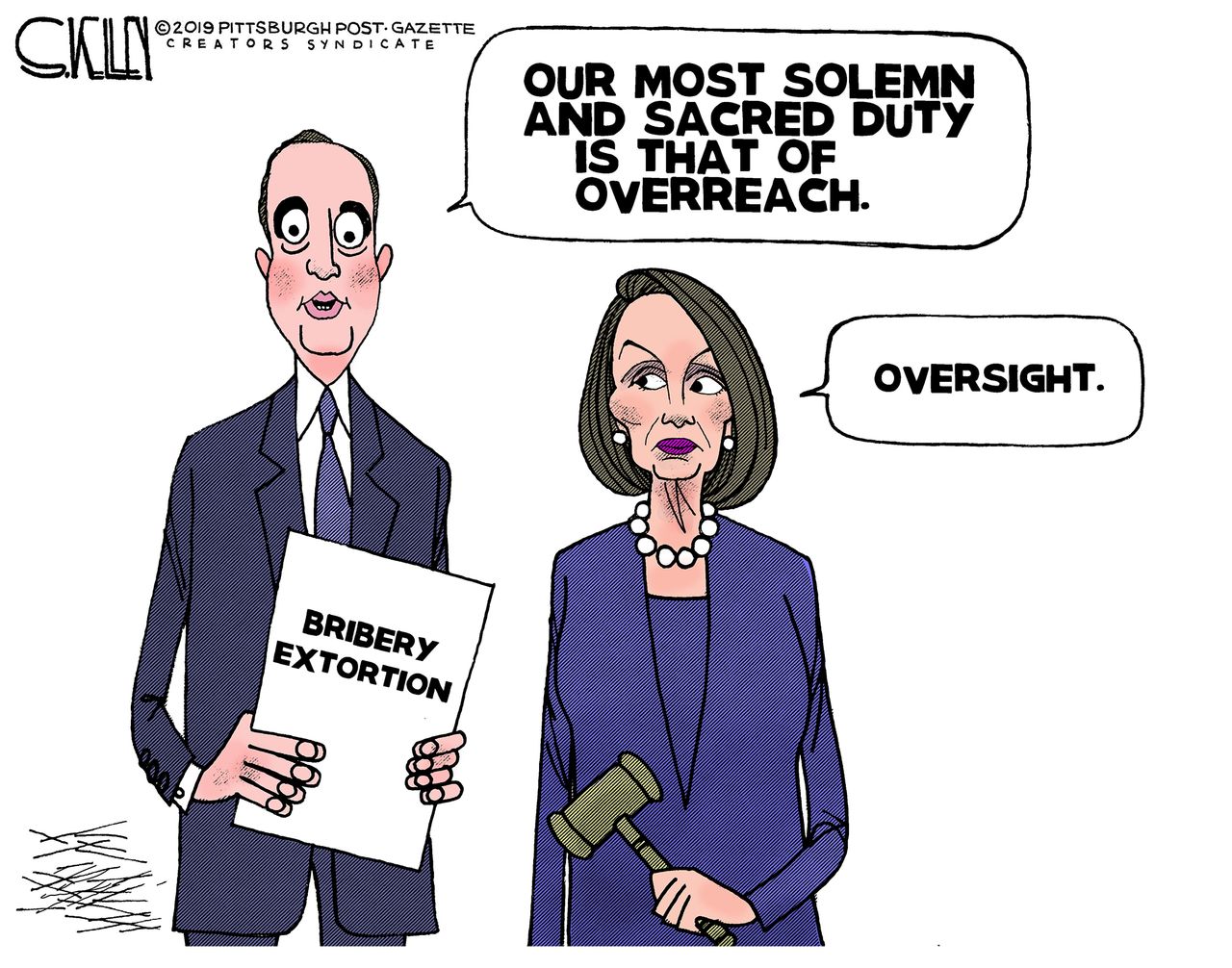 Political Cartoon U.S. Pelosi Schiff Bribery Extortion Oversight