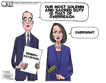 Political Cartoon U.S. Pelosi Schiff Bribery Extortion Oversight