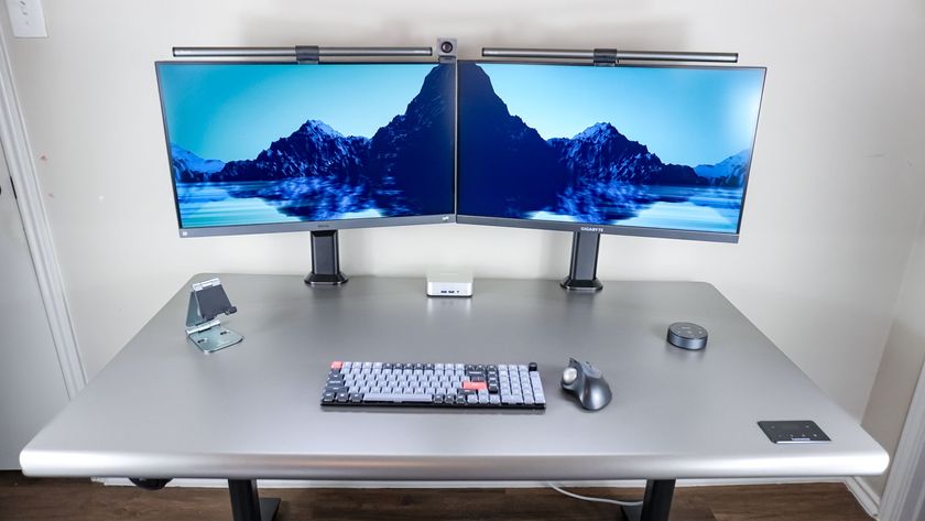 A dual-monitor setup powered by a mini PC