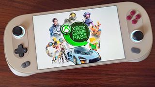 Ayaneo 2S handheld with Xbox Game Pass artwork on screen