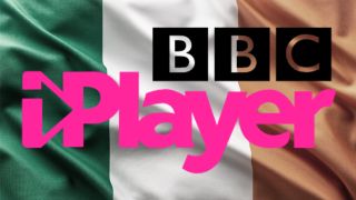 The BBC iPlayer logo on top of an Irish flag