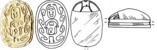 Some of the scarab's hieroglyphic inscriptions are written inside an oval circle known as a cartouche.