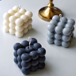 Bubble cub candles in three colors from Etsy