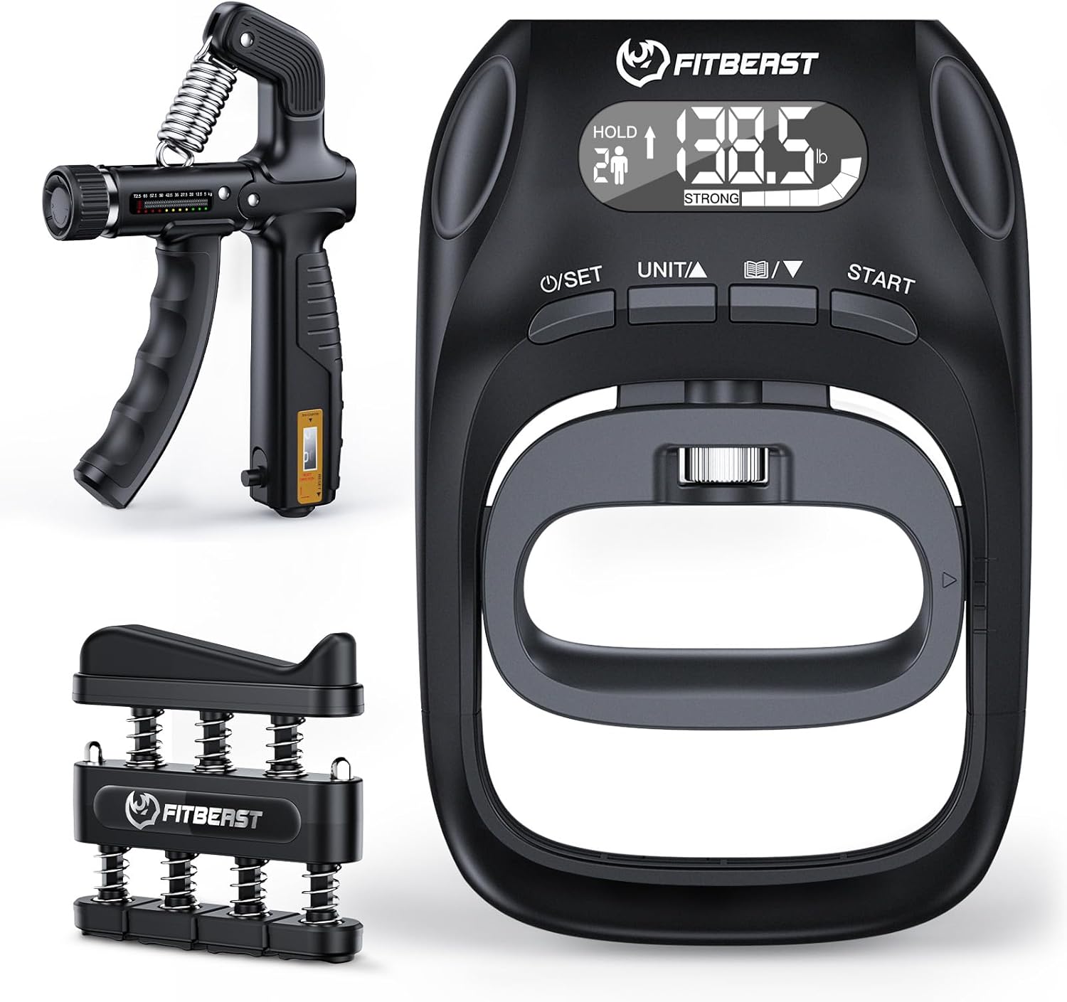 Fitbeast Grip Strength Trainer Kit, Digital Grip Strength Tester With Adjustable Hand Gripper Strengthener &amp;amp; Finger Exerciser, Track Progress for Fitness, Rehab &amp;amp; Strength Building (advanced 3-In-1 Kit)
