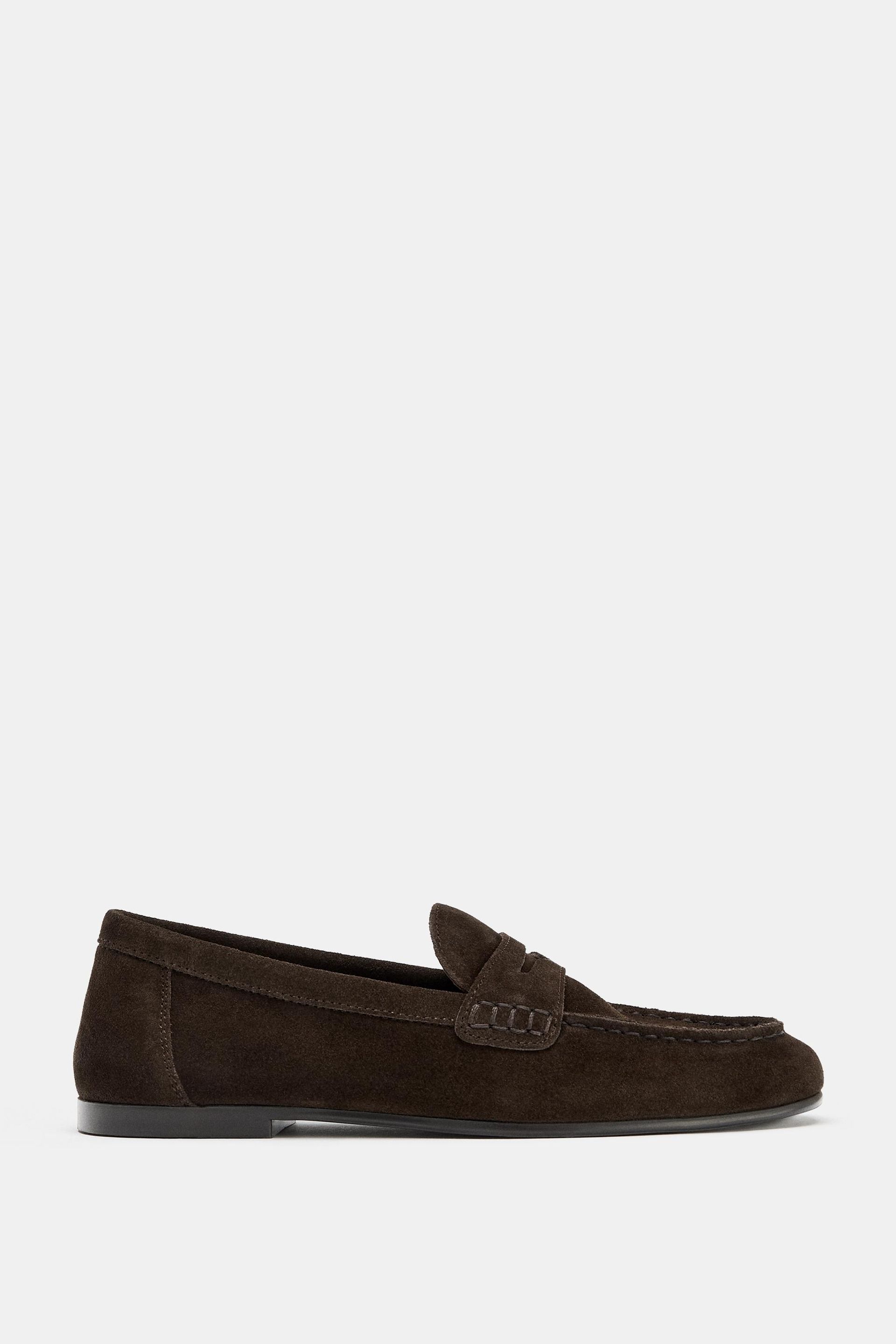 Topstitched Split Suede Loafers