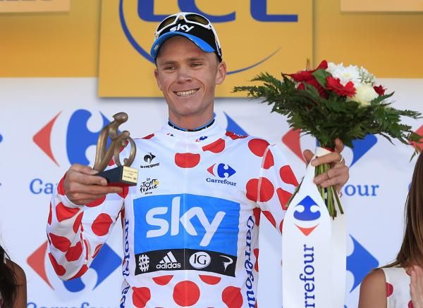 Chris Froome in polka dots after stage 7