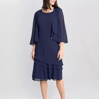 Gina Bacconi Lola Tiered Dress & Jacket, Navy