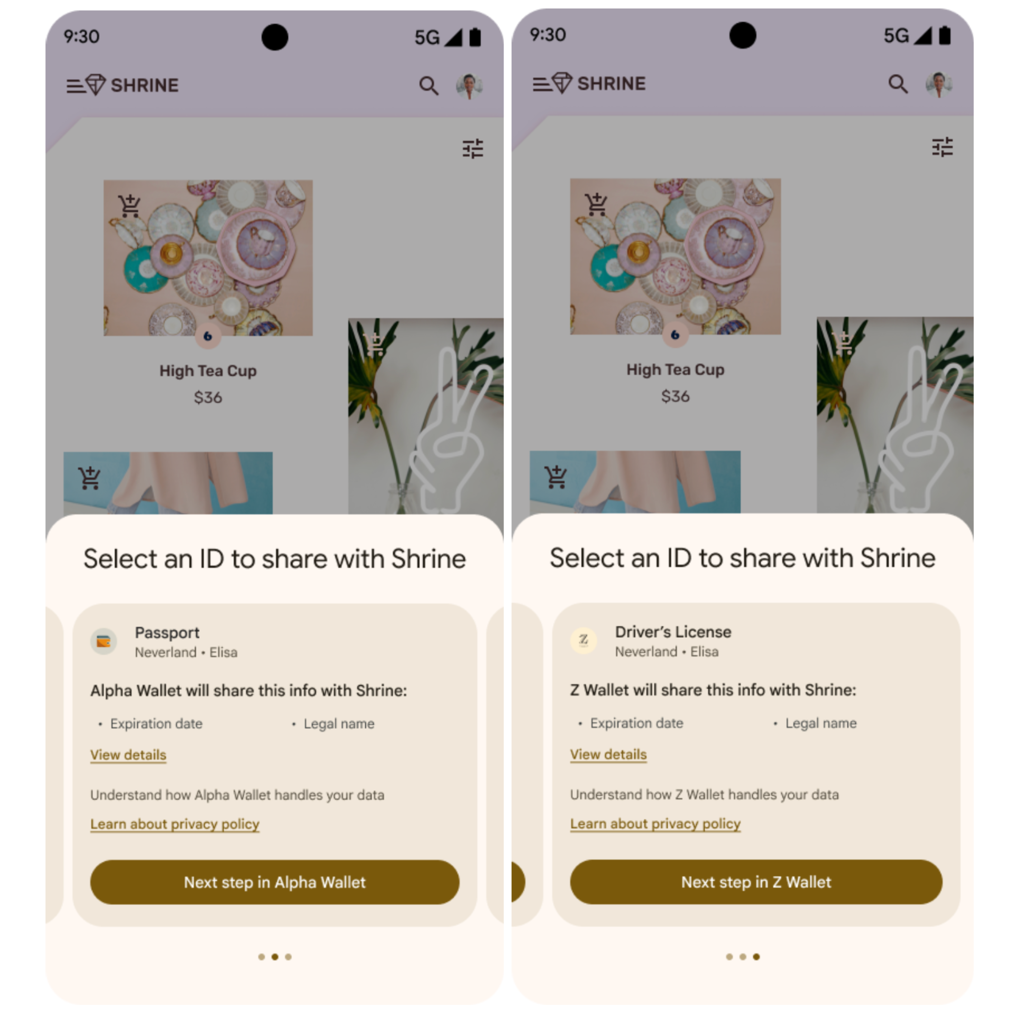Android Digital Credentials selection interface