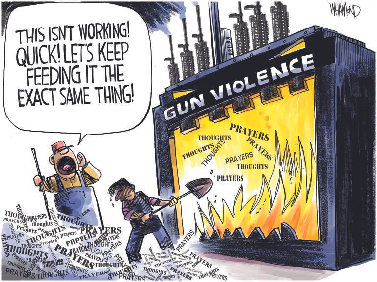 Editorial Cartoon U.S. gun violence mass shootings thoughts and prayers