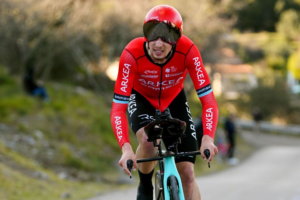ALES FRANCE FEBRUARY 05 Kevin Vauquelin of France and Team ArkeaSamsic sprints during the 53rd Etoile de Besseges Tour Du Gard 2023 Stage 5 a 1066km individual time trial stage from Ales to Ales EDB2021 on February 05 2023 in Ales France Photo by Luc ClaessenGetty Images