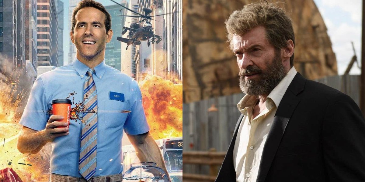 Ryan Reynolds in Free Guy and Hugh Jackman in Logan side by side