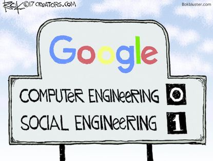 Editorial cartoon U.S. Google sexist memo engineering