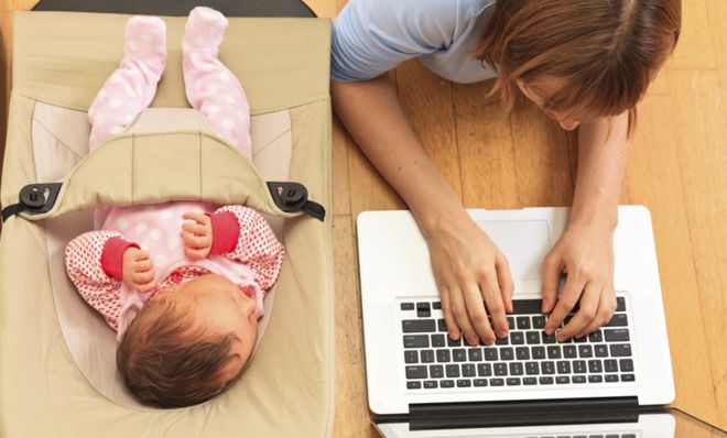 Mother working at home