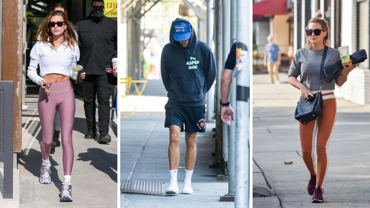 Hailey Bieber, Harry Styles and Hilary Dufff leaving Cadillac Pilates studios