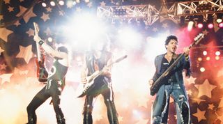 (from left) Richie Sambora, Jon Bon Jovi and Alec John Such perform with Bon Jovi at the 1989 Moscow Music Peace Festival at Luzhniki Stadium in Moscow, USSR
