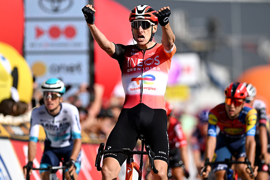 WALBRZYCH, POLAND - AUGUST 06: Ben Turner of Great Britain and Team INEOS Grenadiers celebrates at finish line as stage winner during the 82nd Tour de Pologne 2025, Stage 3 a 159.3km stage from Walbrzych to Walbrzych / #UCIWT / on August 06, 2025 in Walbrzych, Poland. (Photo by Luc Claessen/Getty Images)