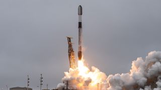 A SpaceX Falcon 9 rocket launches 27 Starlink satellites from California’s Vandenberg Space Force Base on June 4, 2025.