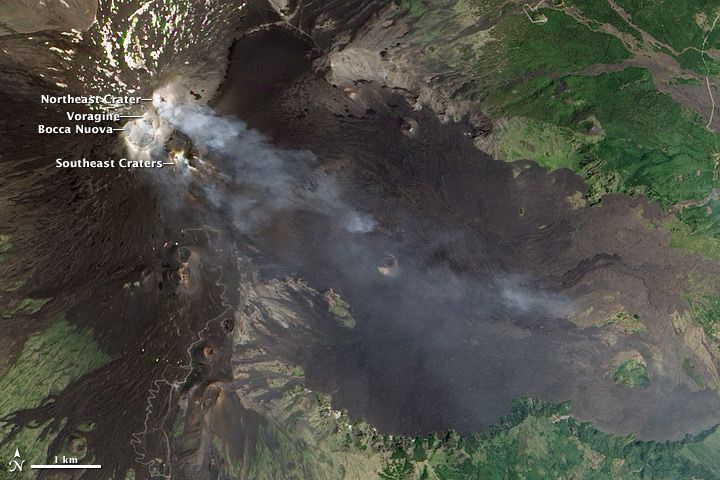 Volcano Mount Etna photographed by satellite.