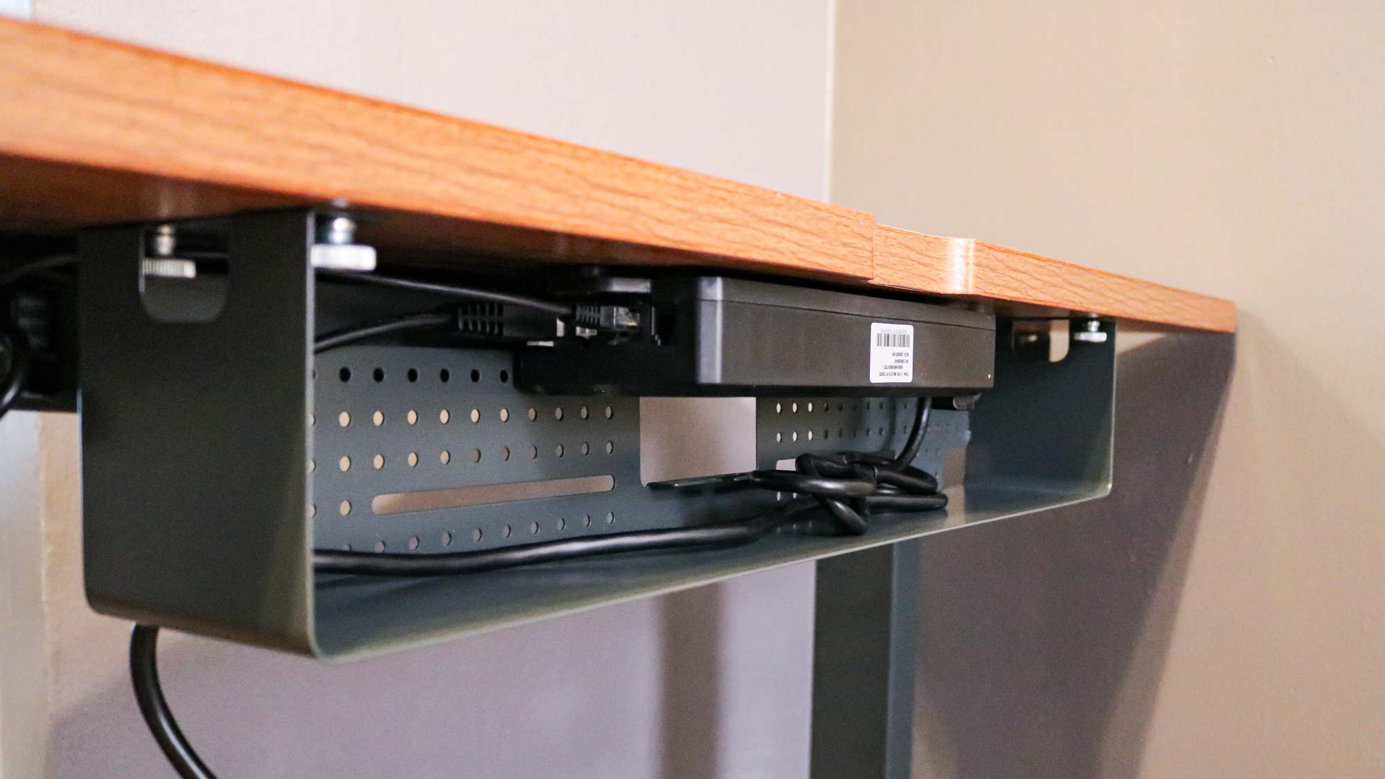 The optional cable management tray for the Branch Duo Standing Desk