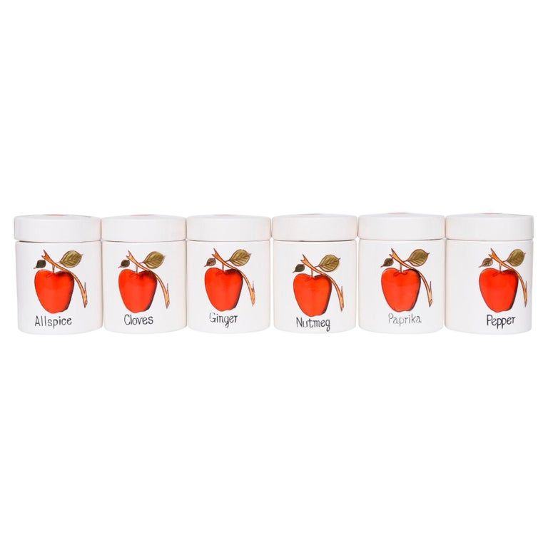 Red Apple Ceramic Spice Jars, Set of 6