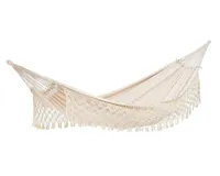 A cream hammock with macrame detail