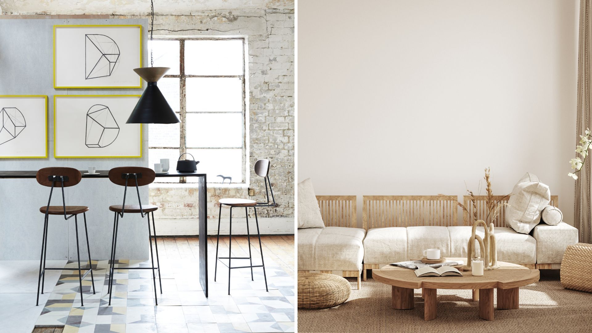 living rooms showing outdated interior design trends 2023 showing how minimalism is being moved on to Japandi style