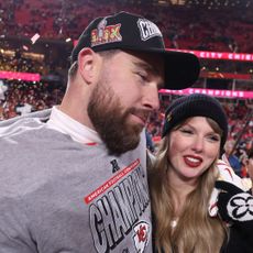 Taylor Swift and Travis Kelce at the AFC Championship Game in January 2025