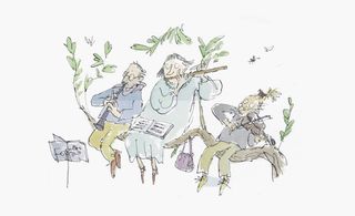 An illustration of old people playing instruments.