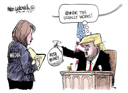 Political cartoon U.S. Trump press affair allegations