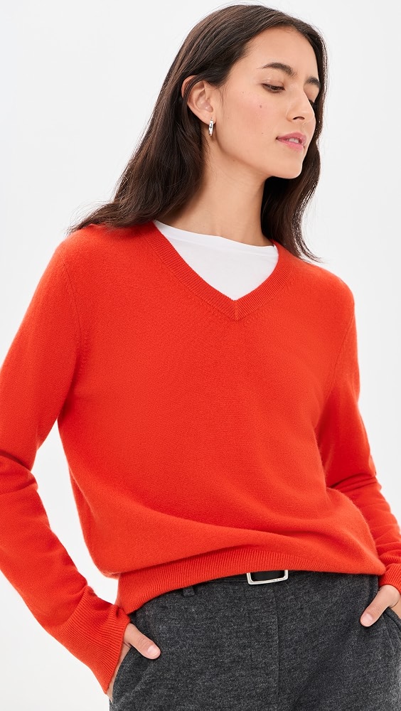 Classic V Neck Sweater - Crimson