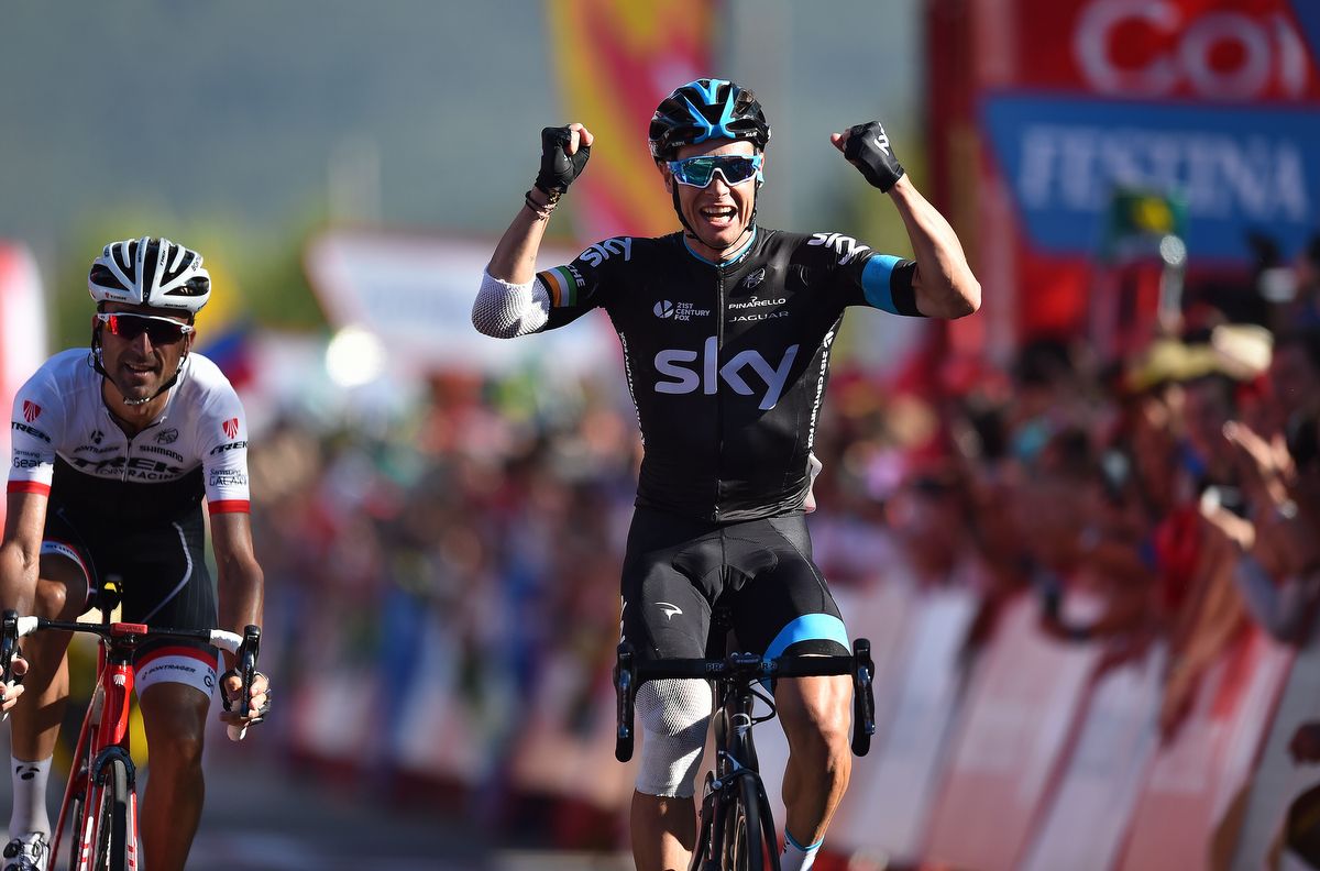 Nico Roche (Team Sky) won stage 18 ahead of Haimar Zubeldia (Trek)