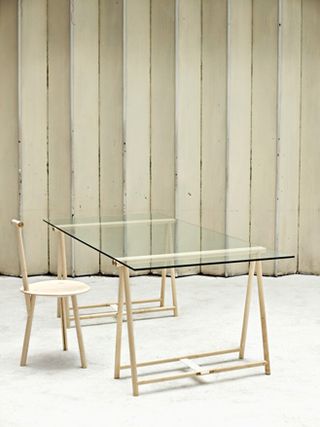 The ’Spade Trestle Table’ is designed to work alongside the ’Spade Chair’ and provide a sociable focus