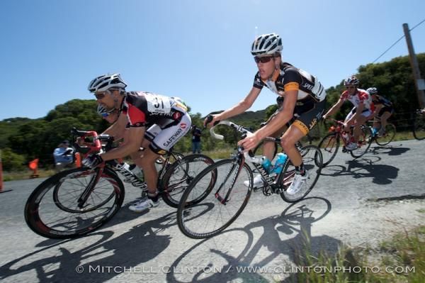 Daniel Martin (Safeway) &amp; Corey Ferrell (Now-MS) make the dirty turn to start the climb
