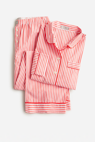 Long-Sleeve Cropped Pajama Pant Set in Striped Cotton Poplin (Was $118) 