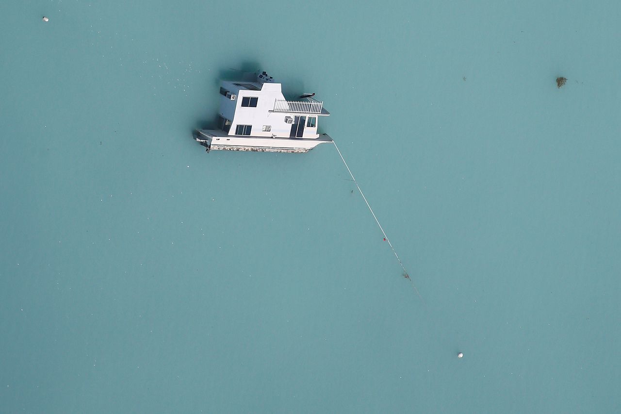 A boat sunk by Hurricane Irma in Florida.